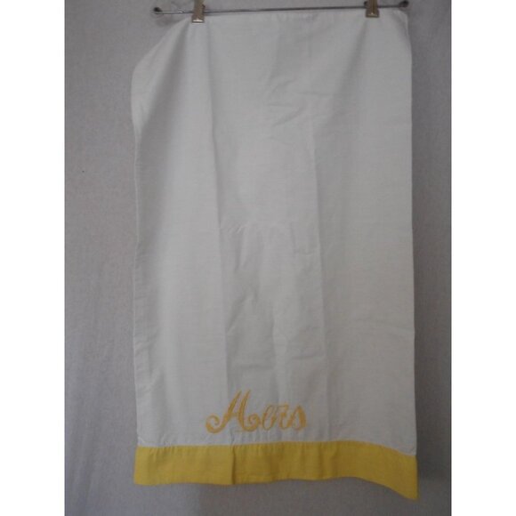 Vintage Yellow White embroidered HERS standard pillowcase - Estate Find #1 - Picture 2 of 5